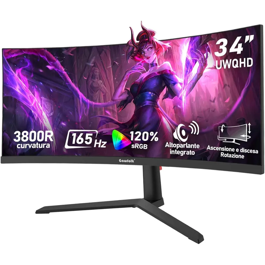 Gawfolk GFTY987 - 34 Zoll Curved Ultrawide Gaming Monitor 3800R, UWQHD, 165 Hz
