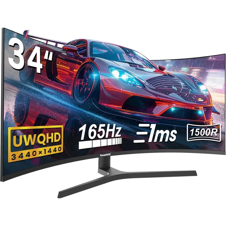 Gawfolk GF340C-SJ - Écran incurvé ultra large 34 pouces UWQHD 165 Hz, hauteur réglable