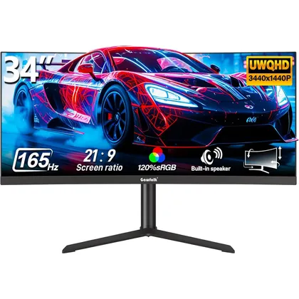 Gawfolk GFTY987 - Écran ultra large incurvé 34 pouces UWQHD 3800R, 165 Hz, pied ergonomique