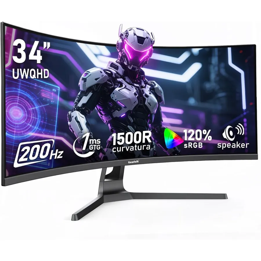 Gawfolk GFTY989 - Écran incurvé ultra large 34 pouces 3440 × 1440, 200 Hz