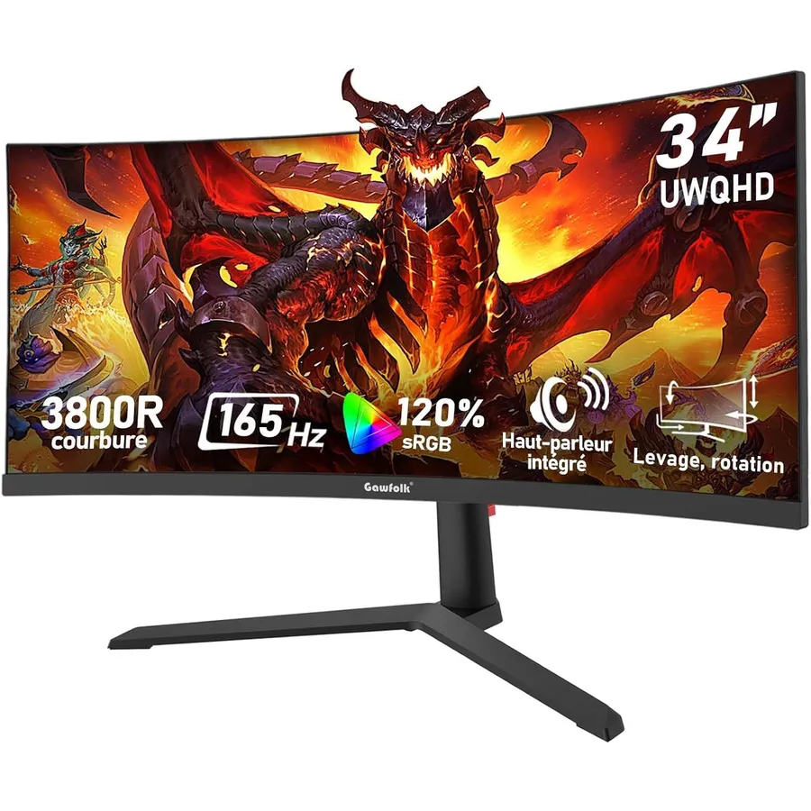 Gawfolk GFTY987 - Monitor ultrawide curvo 34 pollici UWQHD 165 Hz